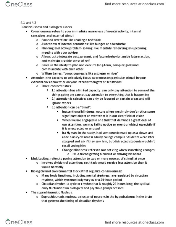 PSYC 201 Chapter Notes - Chapter 4.1 and 4.2: Melatonin, Pineal Gland, Circadian Rhythm thumbnail